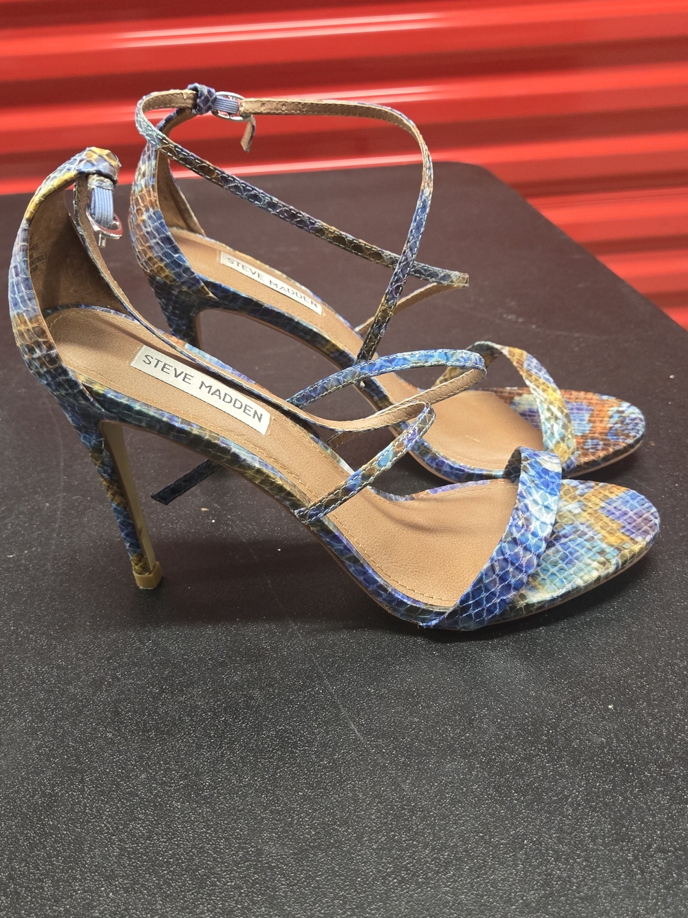 Steve Madden Blue Multi Snakeskin Strappy High Heel Sandals Size 8.5